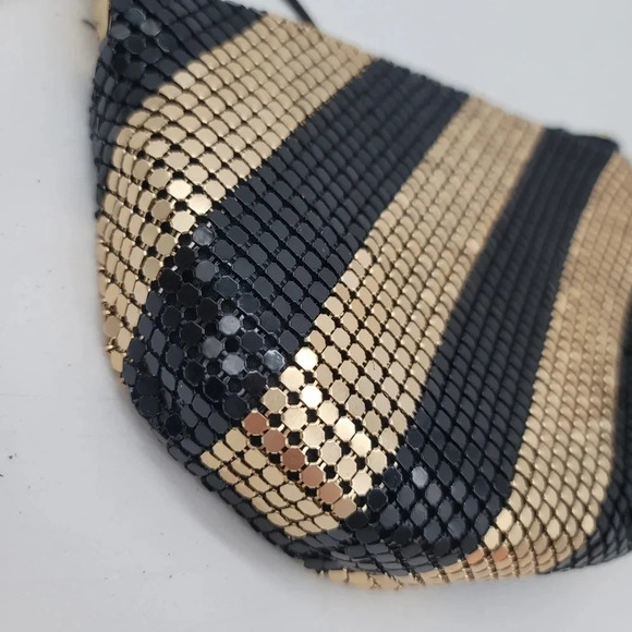 Vintage Beadlite Metal Mesh Chain Shoulder Bag Purse Black Gold Modern Small - Picture 7 of 10